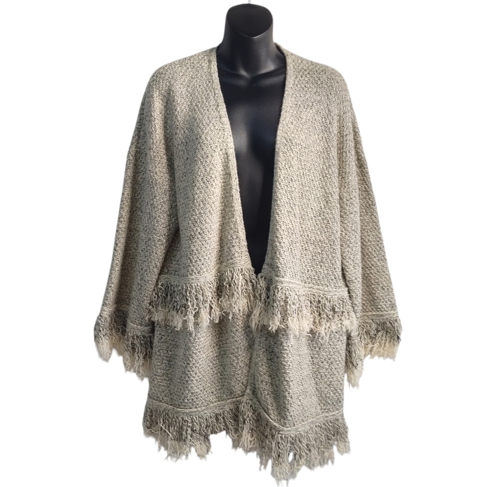 Mud Pie Women's Open Front Fringed Sweater Cardigan Size S/M